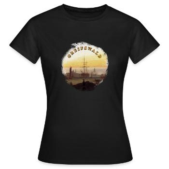 Greifswald Hafen - Frauen T-Shirt - Schwarz - Vorne - AI Model Female 172 dark (172cm)