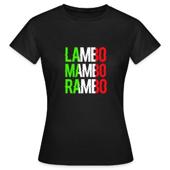 Lambo Mambo Rambo Wortspiel Lustig - Frauen T-Shirt - Schwarz - Vorne - AI Model Female 172 dark (172cm)