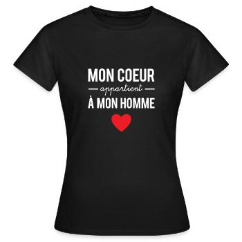 Mon cœur appartient à mon homme - T-shirt Femme - noir - Devant - AI Model Female 172 dark (172cm)
