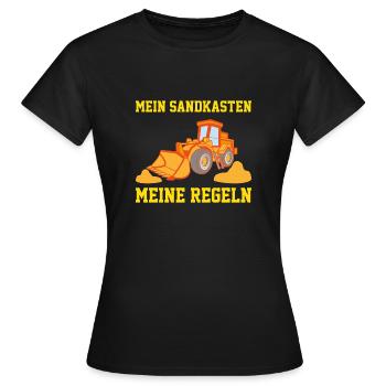 Sandkasten regeln Bagger Geschenk Spruch Erbauung - Frauen T-Shirt - Schwarz - Vorne - AI Model Female 172 dark (172cm)
