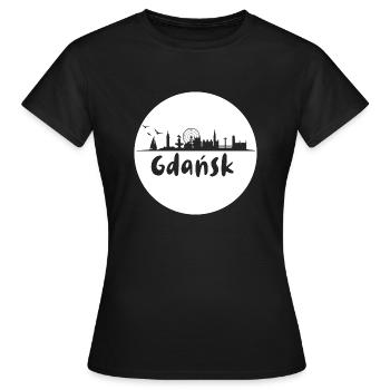 Gdansk,skyline, blanc,coupe à ciseaux,cercle,logo - T-shirt Femme - noir - Devant - AI Model Female 172 dark (172cm)