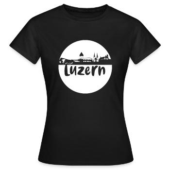luzern,skyline, kreis, scherenschnitt, weiss - Frauen T-Shirt - Schwarz - Vorne - AI Model Female 172 dark (172cm)