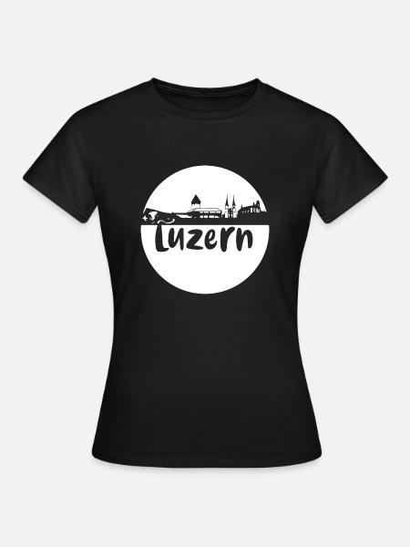 luzern,skyline, kreis, scherenschnitt, weiss - Frauen T-Shirt - Schwarz