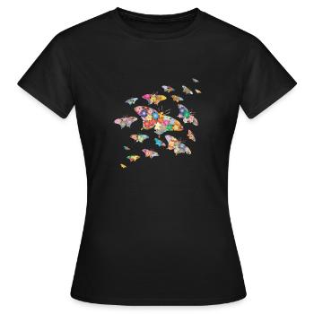 Double Exposure Printemps Papillons Fleurs - T-shirt Femme - noir - Devant - AI Model Female 172 dark (172cm)