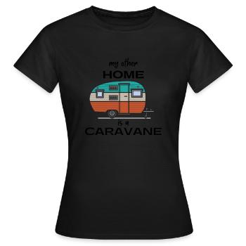 Mein anderes Zuhause ist ein Wohnwagen-Geschenk-Camper-Mann - Frauen T-Shirt - Schwarz - Vorne - AI Model Female 172 dark (172cm)