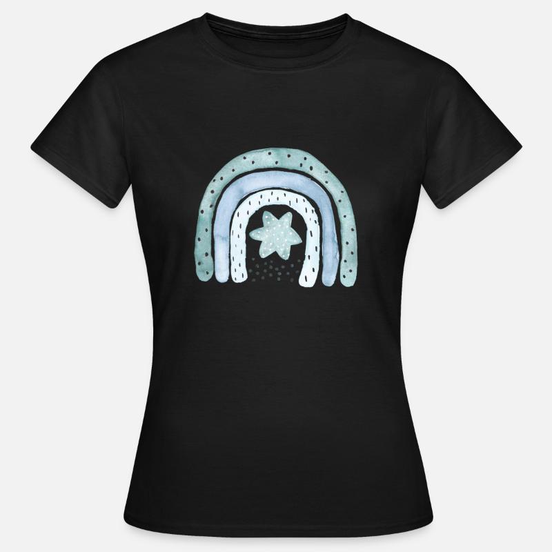 Regenbogen Jeansblau mit Sternchen - Frauen T-Shirt - Schwarz