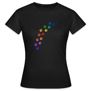 Bunte Tatzen von Hunden oder Katzen | Regenbogen - Frauen T-Shirt - Schwarz - Vorne - AI Model Female 172 dark (172cm)