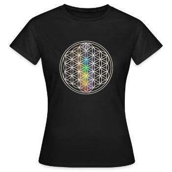 chakra regenbogen yoga symbol lebensblume - Frauen T-Shirt - Schwarz - Vorne - AI Model Female 172 dark (172cm)
