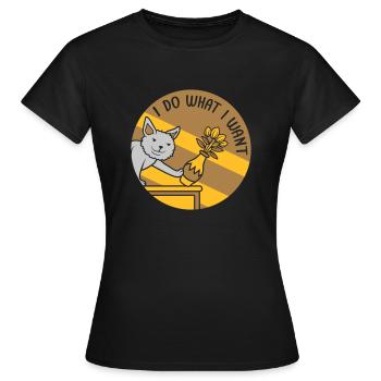 Chat coquin renverser le vase à fleurs - T-shirt Femme - noir - Devant - AI Model Female 172 dark (172cm)