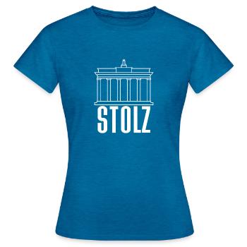 Stolz - Frauen T-Shirt - Antikblaues Saphir meliert - Vorne - AI Model Female 172 dark (172cm)