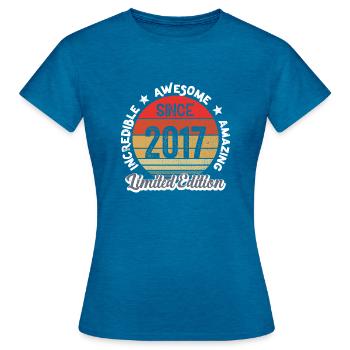 amazing since 2017 - anniversary - Women's T-Shirt - antique blue sapphire heather - Front - AI Model Female 172 dark (172cm)