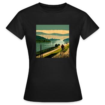Fahrrad Fluss Radtour Donauradwanderweg Donau MTB - Frauen T-Shirt - Schwarz - Vorne - AI Model Female 172 dark (172cm)