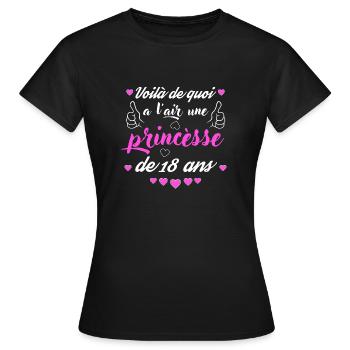 Princesse de 18 Ans idée cadeau d'anniversaire 18 - T-shirt Femme - noir - Devant - AI Model Female 172 dark (172cm)