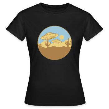 Fliegende Wüsten UFOs Szene - Frauen T-Shirt - Schwarz - Vorne - AI Model Female 172 dark (172cm)