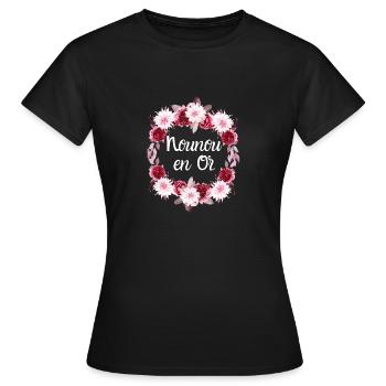 nounou en or Couronne de fleurs - T-shirt Femme - noir - Devant - AI Model Female 172 dark (172cm)