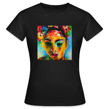 Farbenfrohes Portrait - Frauen T-Shirt - Schwarz - Vorne - AI Model Female 172 dark (172cm)