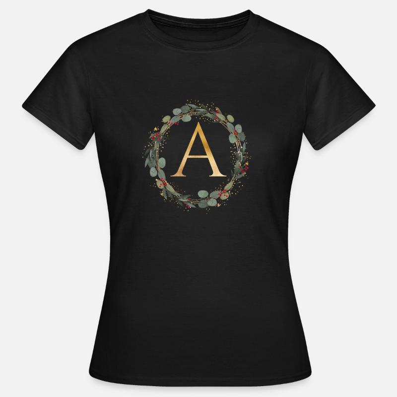 Customizable Monogram A Wreath - Women's T-Shirt - black