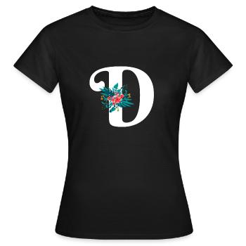 lettre D fleuris - T-shirt Femme - noir - Devant - AI Model Female 172 dark (172cm)