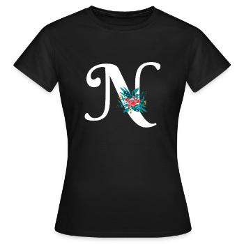lettre N fleuris - T-shirt Femme - noir - Devant - AI Model Female 172 dark (172cm)