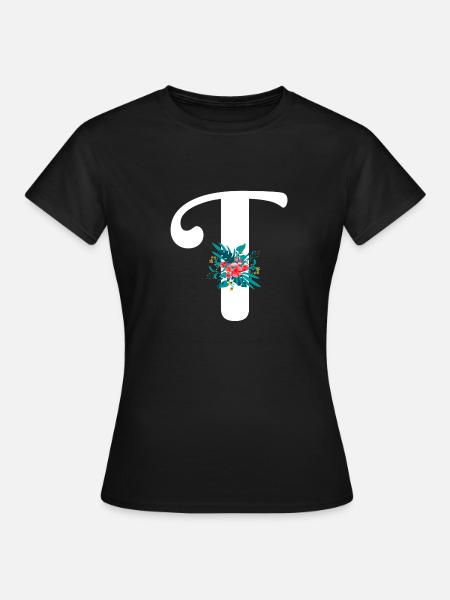 Buchstabe T geblümt - Frauen T-Shirt - Schwarz