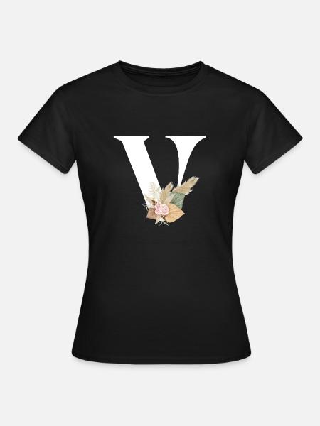 Buchstabe V Blumen - Frauen T-Shirt - Schwarz