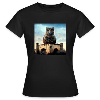 Eule wacht über Burg - Frauen T-Shirt - Schwarz - Vorne - AI Model Female 172 dark (172cm)