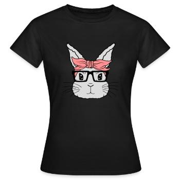 Visage de lapin nerd féminin - T-shirt Femme - noir - Devant - AI Model Female 172 dark (172cm)