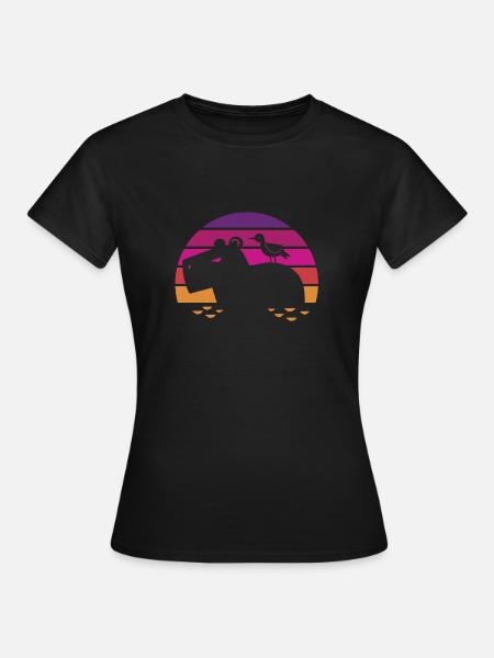 Hippopotamus - Sunset - Flusspferd - Nilpferd - Frauen T-Shirt - Schwarz