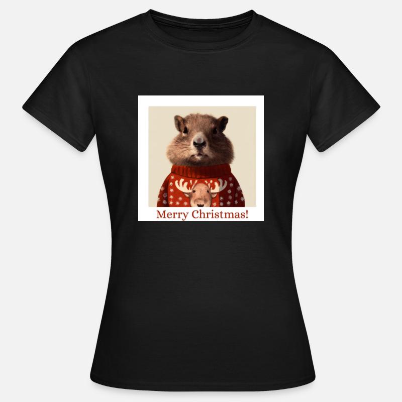Portrait de marmotte dans un pull de renne de Noël - T-shirt Femme - noir