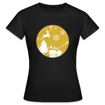 Christmas season, reindeer, Christmas tree, flakes - Women's T-Shirt - black - Front - AI Model Female 172 dark (172cm)