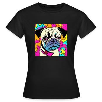 Chiot carlin - T-shirt Femme - noir - Devant - AI Model Female 172 dark (172cm)