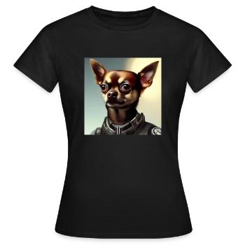 Brauner Chihuahua in Uniform - Frauen T-Shirt - Schwarz - Vorne - AI Model Female 172 dark (172cm)