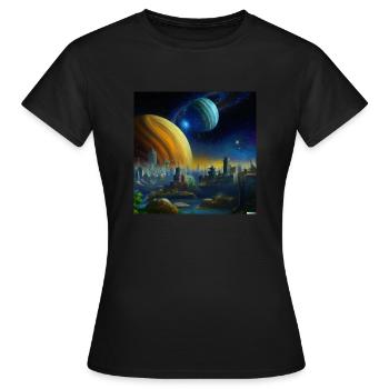 Vue de la ville d’une civilisation lointaine - T-shirt Femme - noir - Devant - AI Model Female 172 dark (172cm)