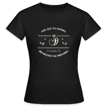 Christian Design Faith receives the impossible - Women's T-Shirt - black - Front - AI Model Female 172 dark (172cm)