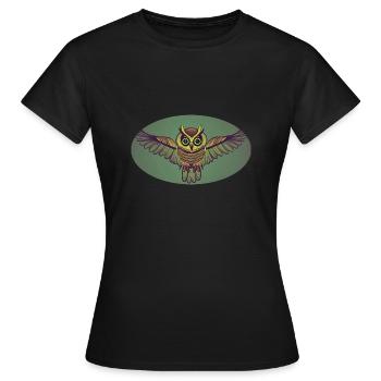 Un hibou design sur fond vert - T-shirt Femme - noir - Devant - AI Model Female 172 dark (172cm)