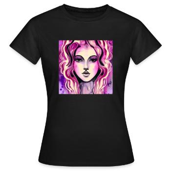 Schönes Gesicht Frau Magenta 80s 90s Stil Kunst - Frauen T-Shirt - Schwarz - Vorne - AI Model Female 172 dark (172cm)