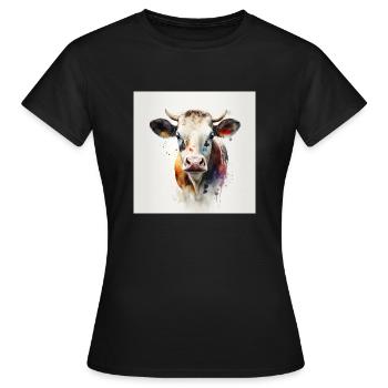 Vache peinture a l'eau - T-shirt Femme - noir - Devant - AI Model Female 172 dark (172cm)