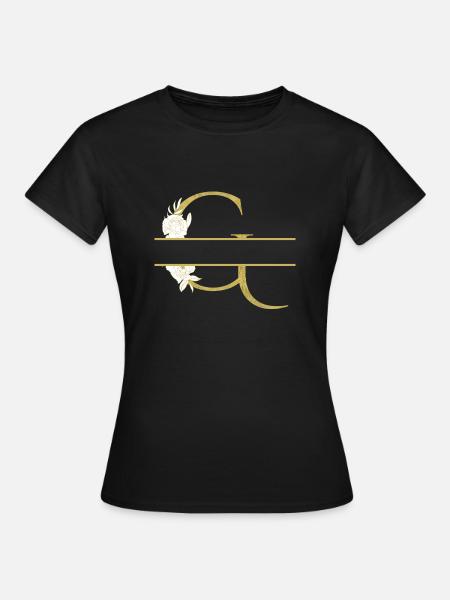Personalisierter Blumengoldbuchstabe G - Frauen T-Shirt - Schwarz