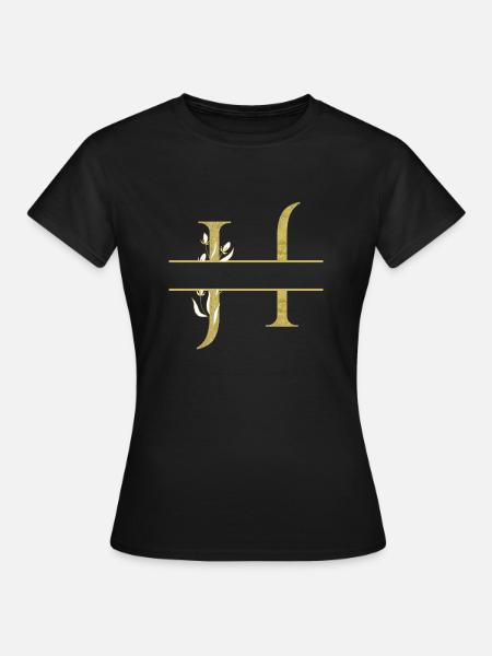 Personalisierter goldener Blumenbuchstabe H - Frauen T-Shirt - Schwarz
