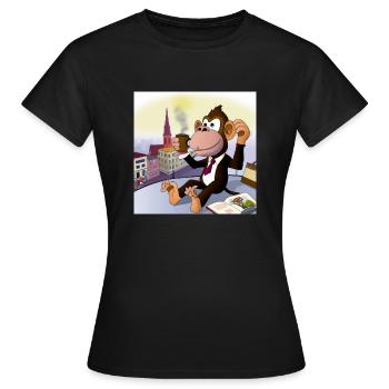 Un singe cool boit un latte macchiato au café - T-shirt Femme - noir - Devant - AI Model Female 172 dark (172cm)