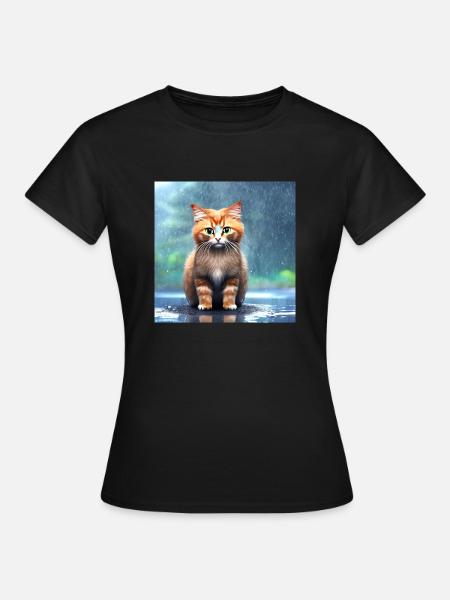 Kätzchen im Regen - Frauen T-Shirt - Schwarz