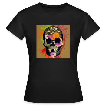 Crâne avec bijoux en fleurs - T-shirt Femme - noir - Devant - AI Model Female 172 dark (172cm)