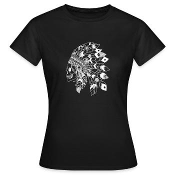 skull with white and grey Indian headdress - Women's T-Shirt - black - Front - AI Model Female 172 dark (172cm)