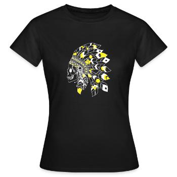 skull with white and yellow Indian headdress - Women's T-Shirt - black - Front - AI Model Female 172 dark (172cm)