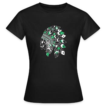 skull with white and green Indian headdress - Women's T-Shirt - black - Front - AI Model Female 172 dark (172cm)