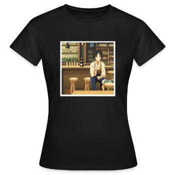 Ein Mann sitzt in einer Kneipe und raucht - Frauen T-Shirt - Schwarz - Vorne - AI Model Female 172 dark (172cm)