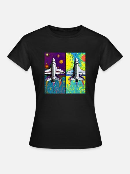 Space Shuttle Van Gogh - Frauen T-Shirt - Schwarz