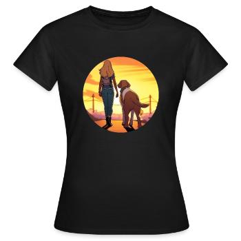 Blonde woman with dog in the park - Women's T-Shirt - black - Front - AI Model Female 172 dark (172cm)