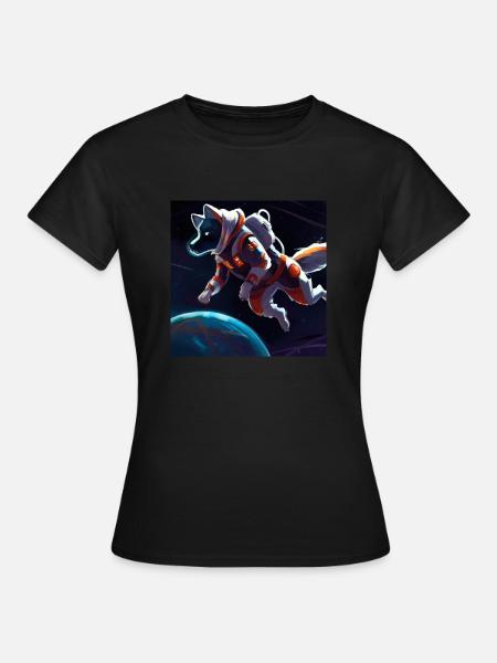 AI Shirt - Wolf Astronaut flying in space - Frauen T-Shirt - Schwarz