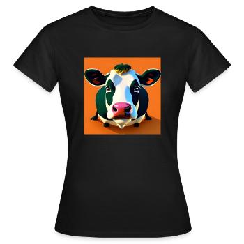Schwarzweiss-Kuh auf orange Hintergrund - Frauen T-Shirt - Schwarz - Vorne - AI Model Female 172 dark (172cm)